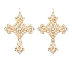 Rhinestone Embellished Cross Drop Earrings